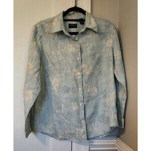 Liz Claiborne Petite Linen Floral Button Long Sleeve Shirt Women's Size 8P